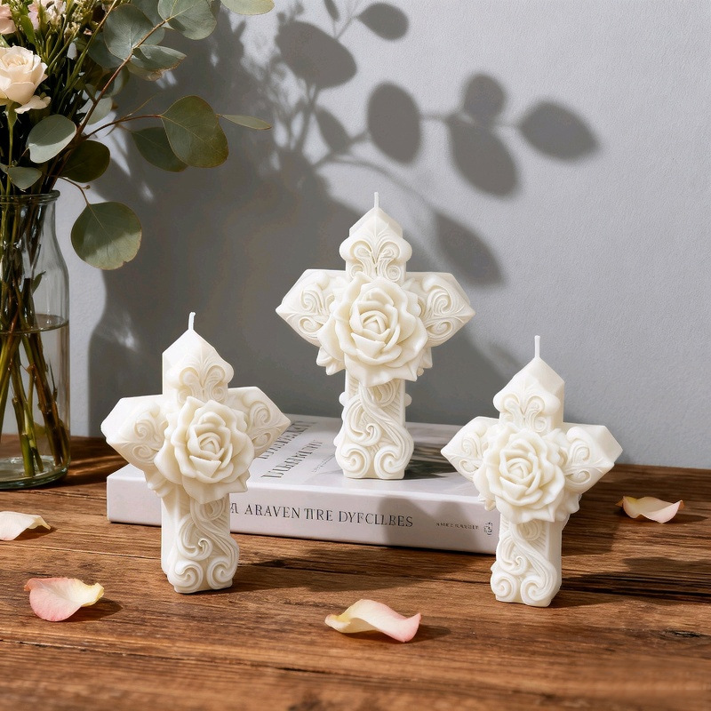 Cross-shaped Rose Embossment Silicone Mold Aromatherapy Candle