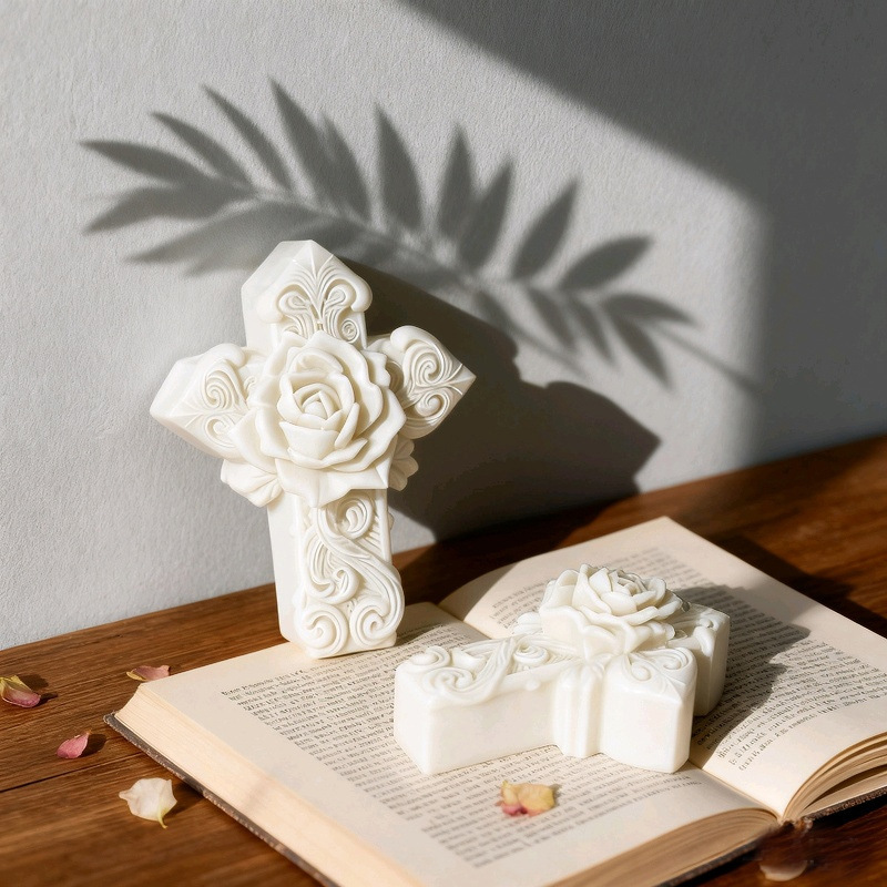 Cross-shaped Rose Embossment Silicone Mold Aromatherapy Candle