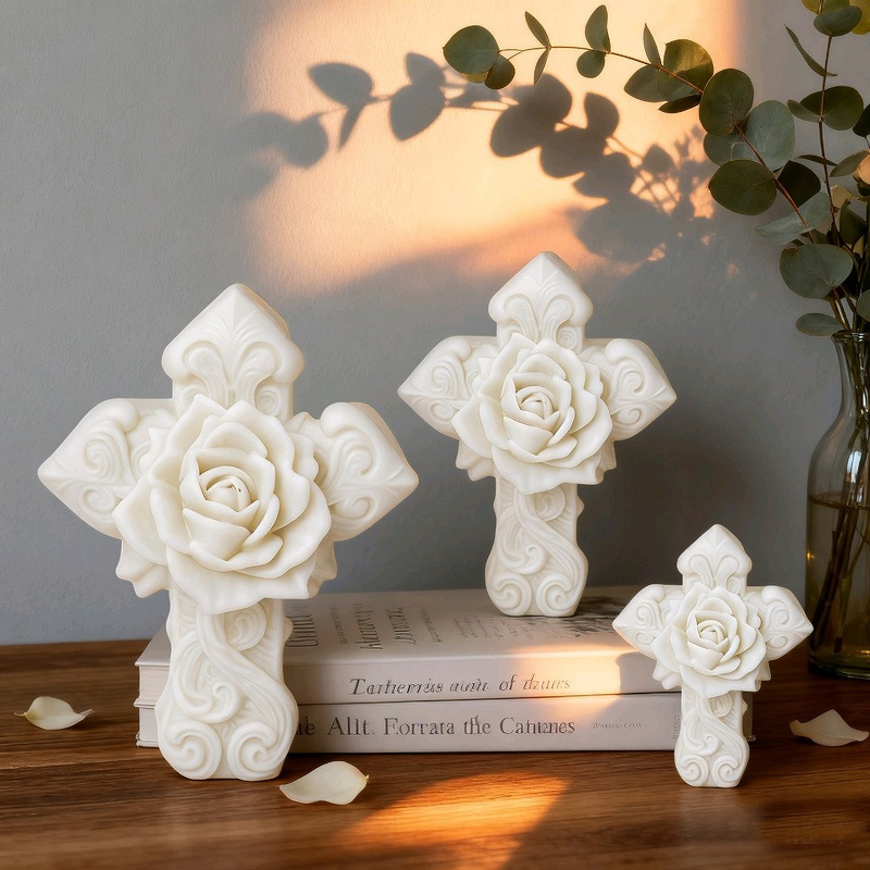 Cross-shaped Rose Embossment Silicone Mold Aromatherapy Candle