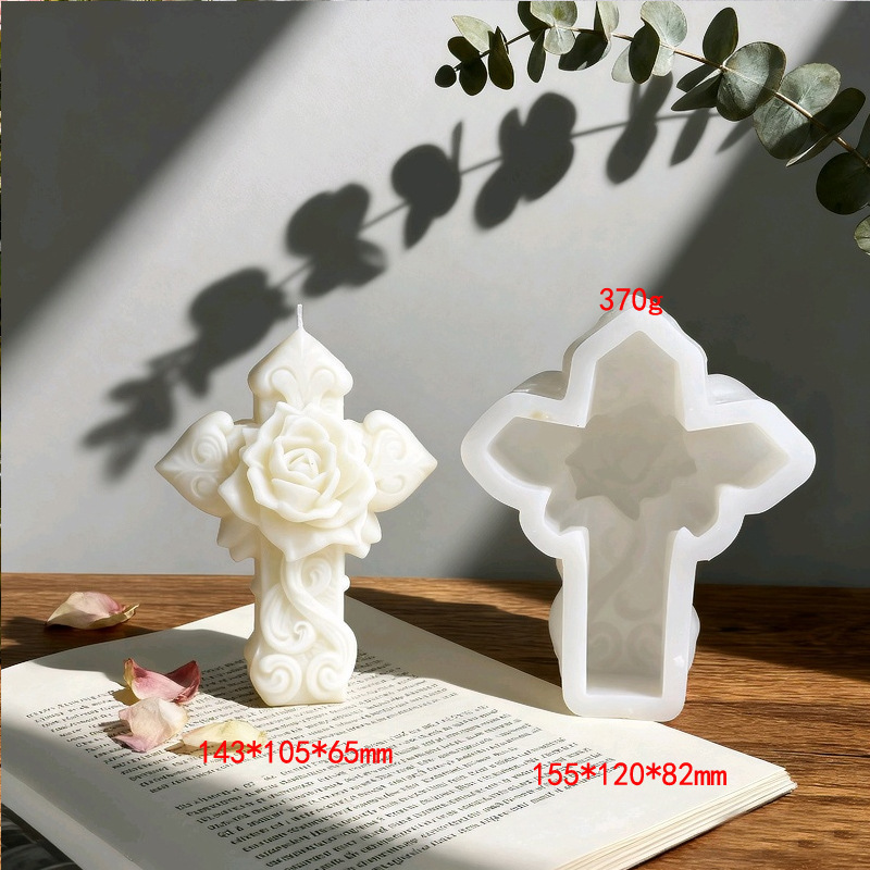 Cross-shaped Rose Embossment Silicone Mold Aromatherapy Candle