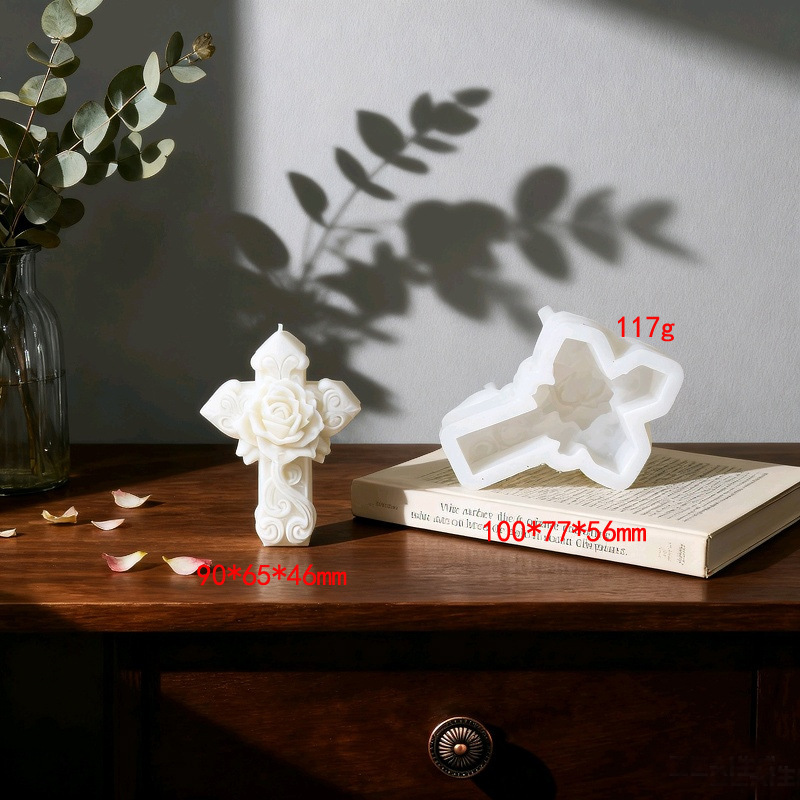 Cross-shaped Rose Embossment Silicone Mold Aromatherapy Candle