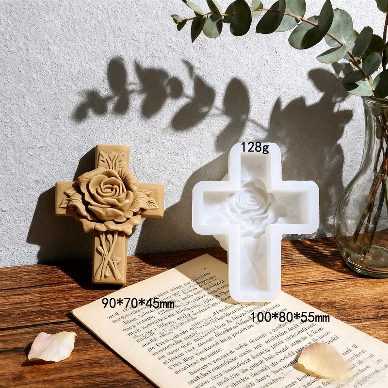 Cross-shaped Rose Embossment Silicone Mold Aromatherapy Candle
