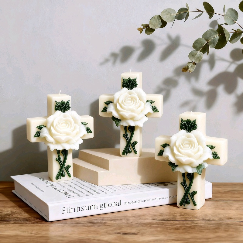 Cross-shaped Rose Embossment Silicone Mold Aromatherapy Candle