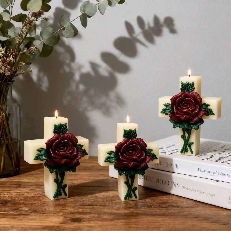 Cross-shaped Rose Embossment Silicone Mold Aromatherapy Candle