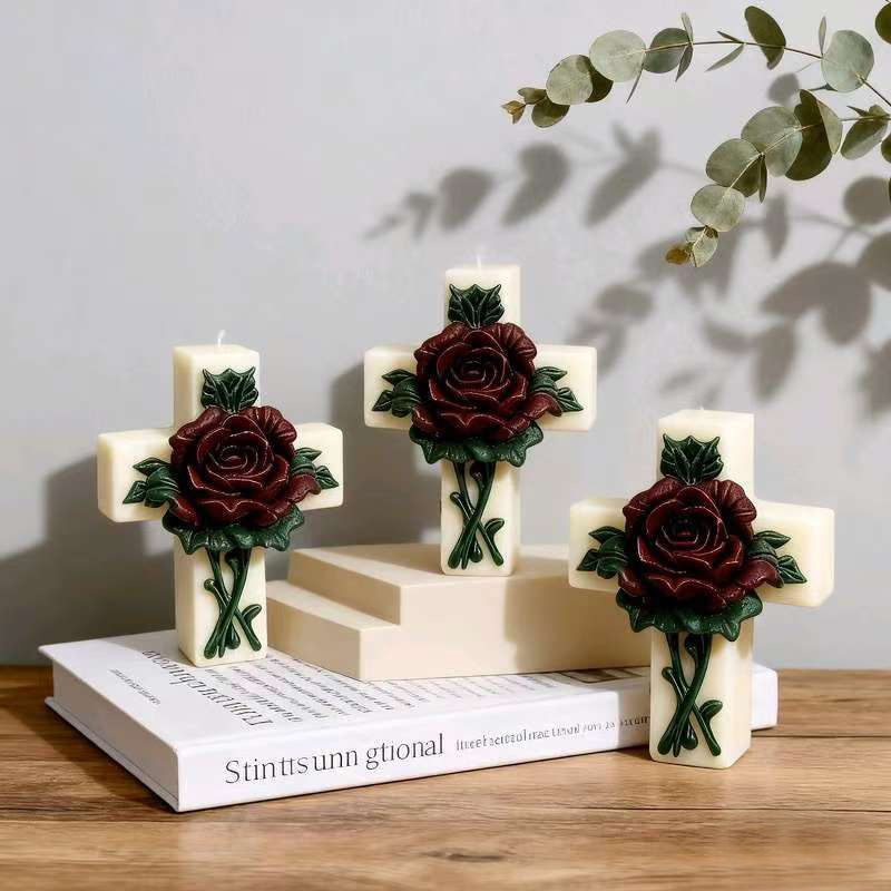 Cross-shaped Rose Embossment Silicone Mold Aromatherapy Candle