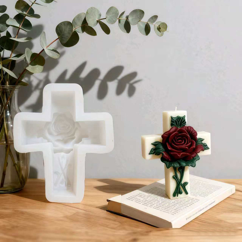 Cross-shaped Rose Embossment Silicone Mold Aromatherapy Candle