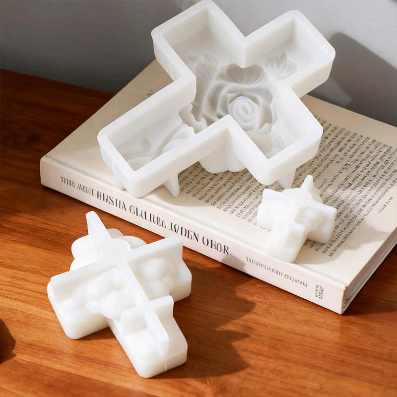 Cross-shaped Rose Embossment Silicone Mold Aromatherapy Candle