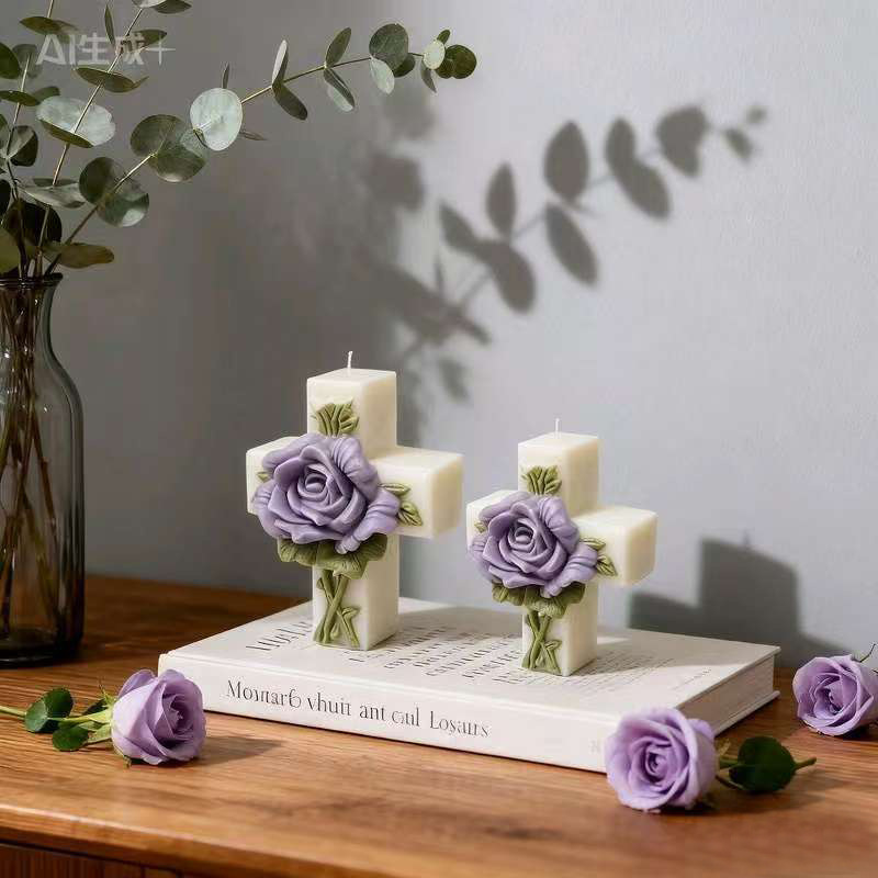 Cross-shaped Rose Embossment Silicone Mold Aromatherapy Candle