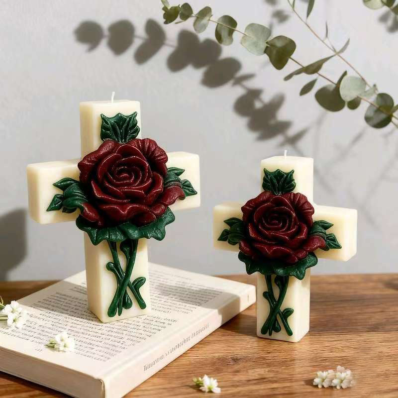 Cross-shaped Rose Embossment Silicone Mold Aromatherapy Candle