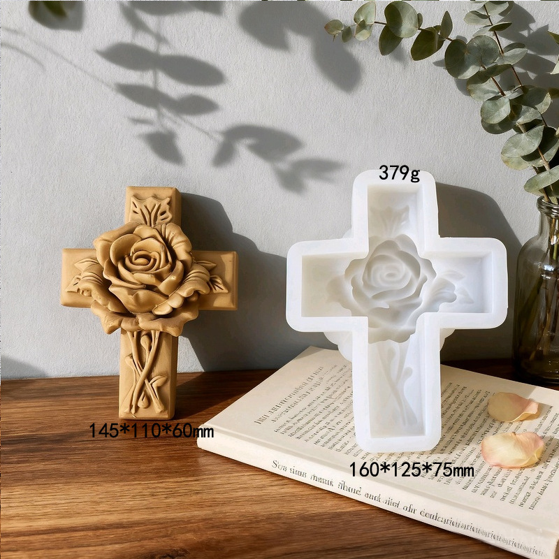 Cross-shaped Rose Embossment Silicone Mold Aromatherapy Candle