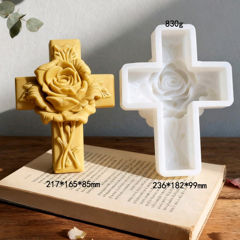 Cross-shaped Rose Embossment Silicone Mold Aromatherapy Candle