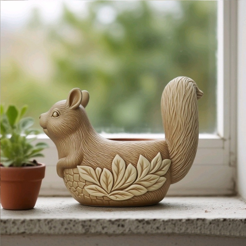 Squirrel Flower Pot Silicone Mold DIY Gypsum Resin Epoxy Craftwork