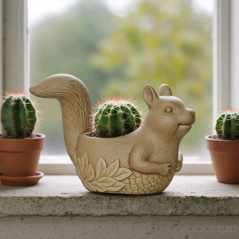 Squirrel Flower Pot Silicone Mold DIY Gypsum Resin Epoxy Craftwork