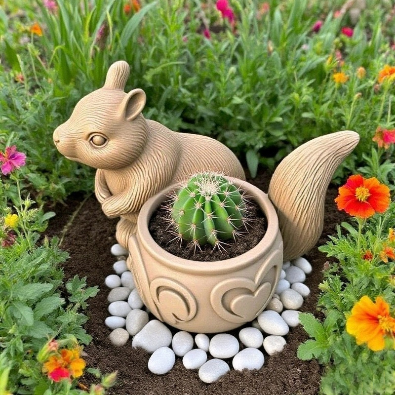 Squirrel Flower Pot Silicone Mold DIY Gypsum Resin Epoxy Craftwork