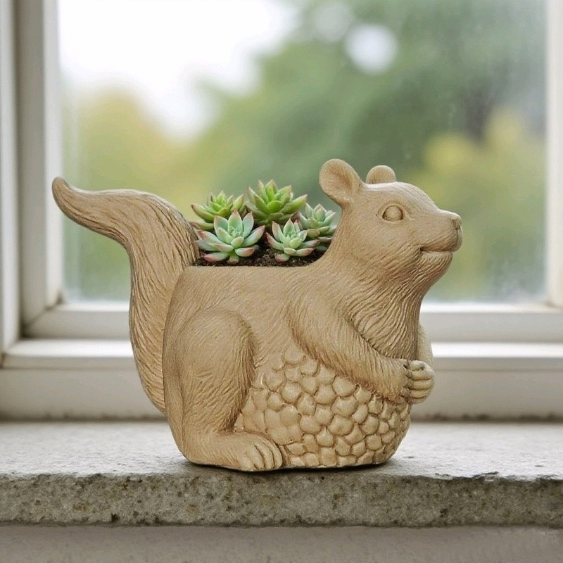 Squirrel Flower Pot Silicone Mold DIY Gypsum Resin Epoxy Craftwork