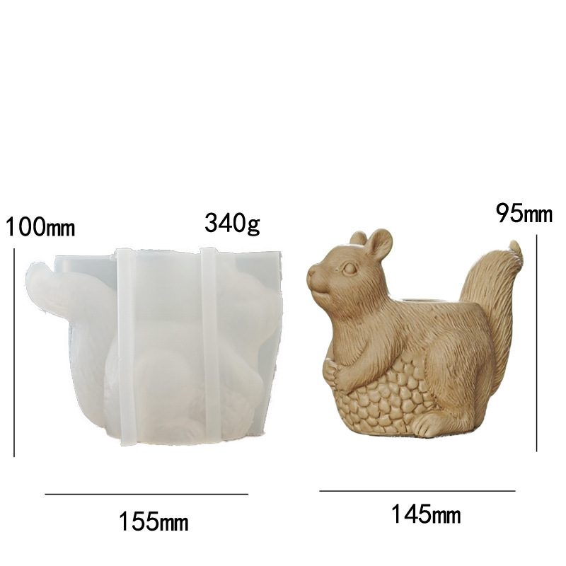 Squirrel Flower Pot Silicone Mold DIY Gypsum Resin Epoxy Craftwork