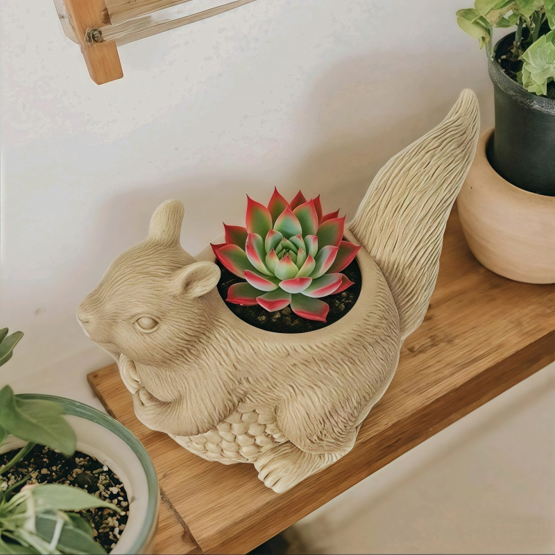 Squirrel Flower Pot Silicone Mold DIY Gypsum Resin Epoxy Craftwork