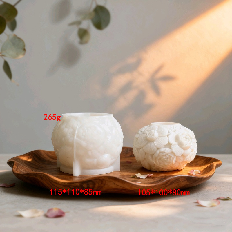 Flower Embossment Pot Silicone Mold DIY Gypsum Resin Epoxy Craftwork