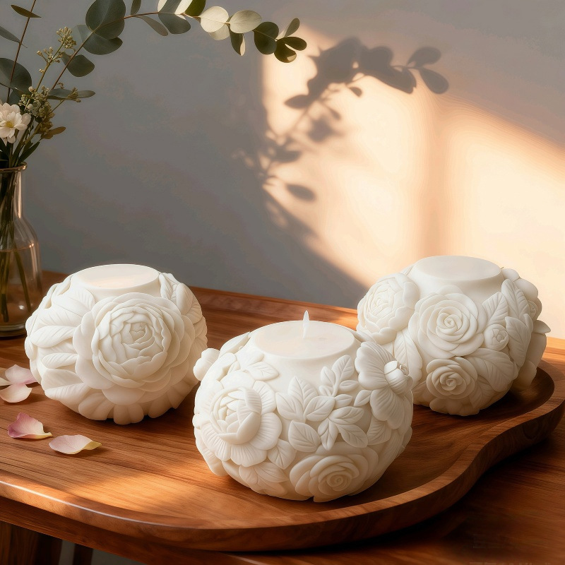 Flower Embossment Pot Silicone Mold DIY Gypsum Resin Epoxy Craftwork