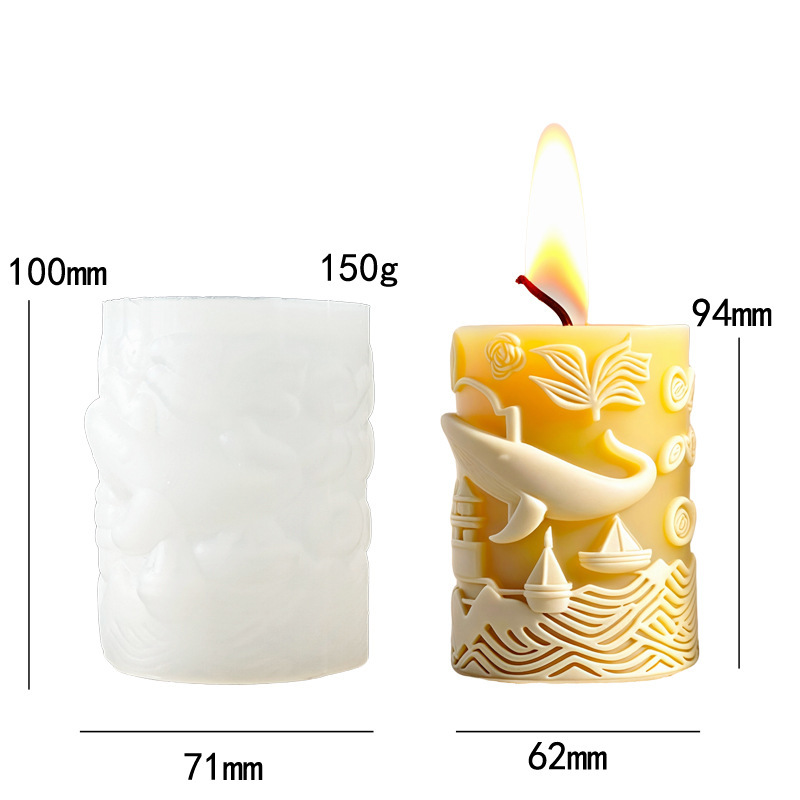 Cylinder-shaped Whale Embossment Silicone Mold Aromatherapy Candle