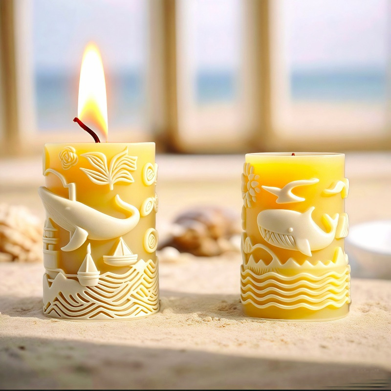 Cylinder-shaped Whale Embossment Silicone Mold Aromatherapy Candle