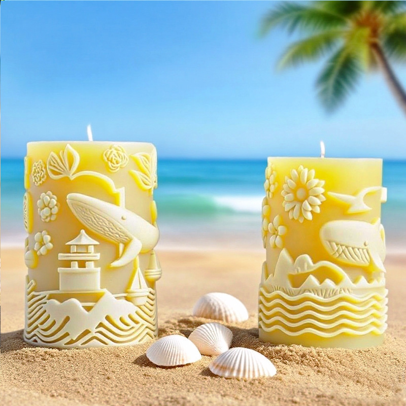 Cylinder-shaped Whale Embossment Silicone Mold Aromatherapy Candle