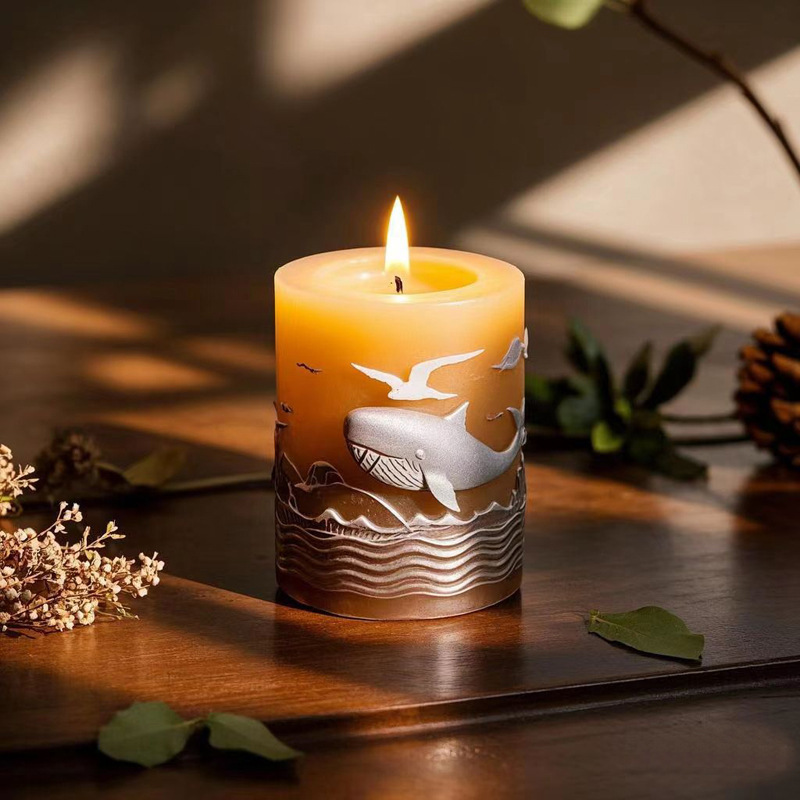 Cylinder-shaped Whale Embossment Silicone Mold Aromatherapy Candle