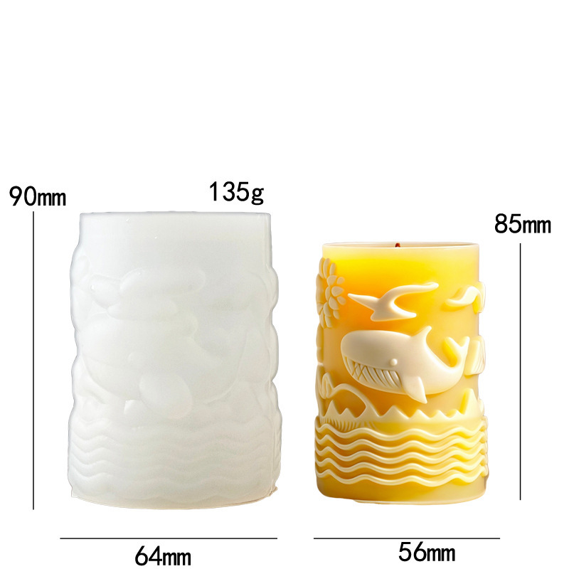 Cylinder-shaped Whale Embossment Silicone Mold Aromatherapy Candle