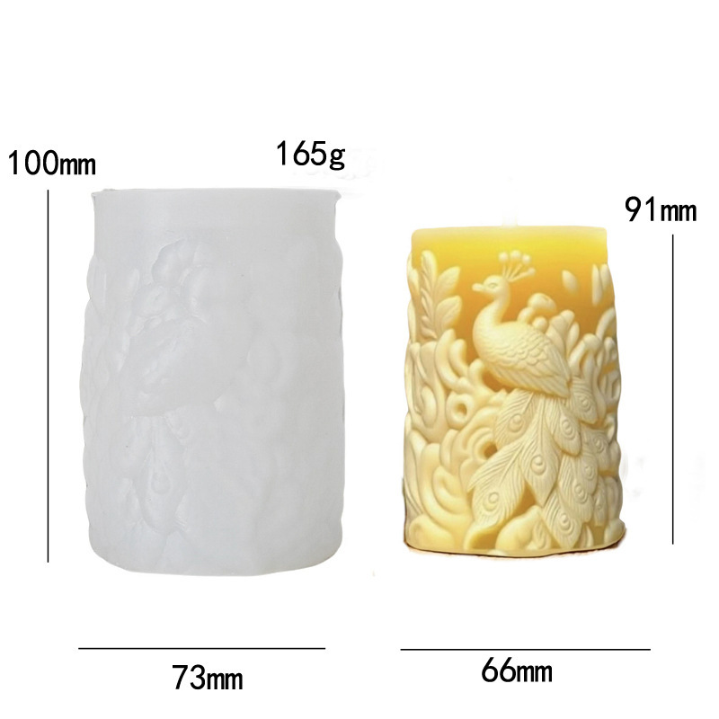 Cylinder-shaped Peacock Embossment Silicone Mold Aromatherapy Candle
