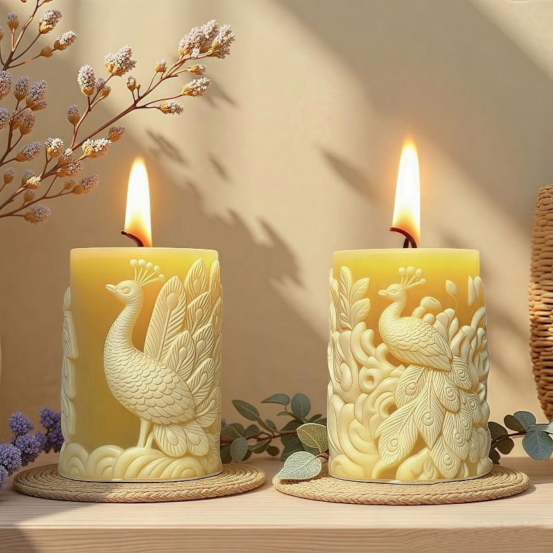Cylinder-shaped Peacock Embossment Silicone Mold Aromatherapy Candle