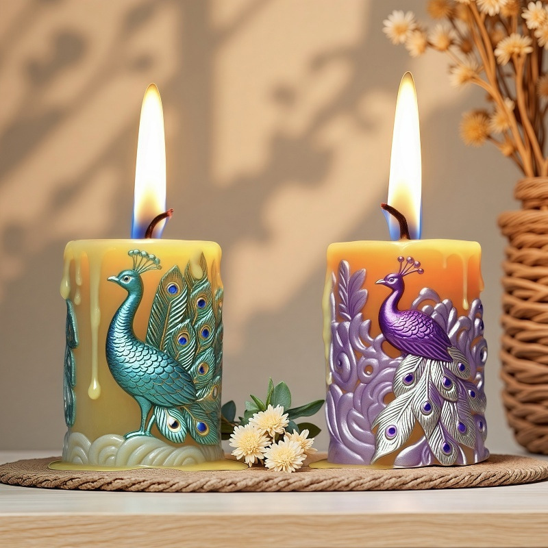 Cylinder-shaped Peacock Embossment Silicone Mold Aromatherapy Candle
