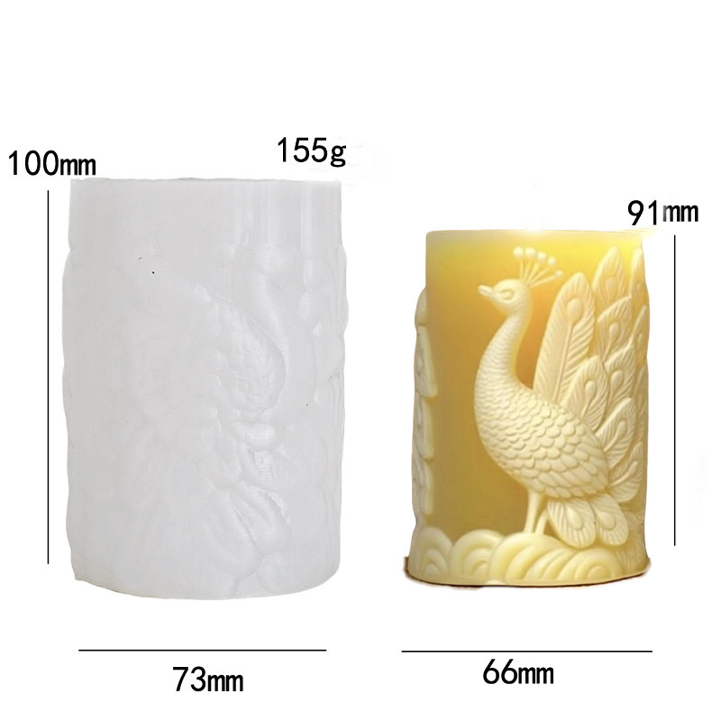 Cylinder-shaped Peacock Embossment Silicone Mold Aromatherapy Candle