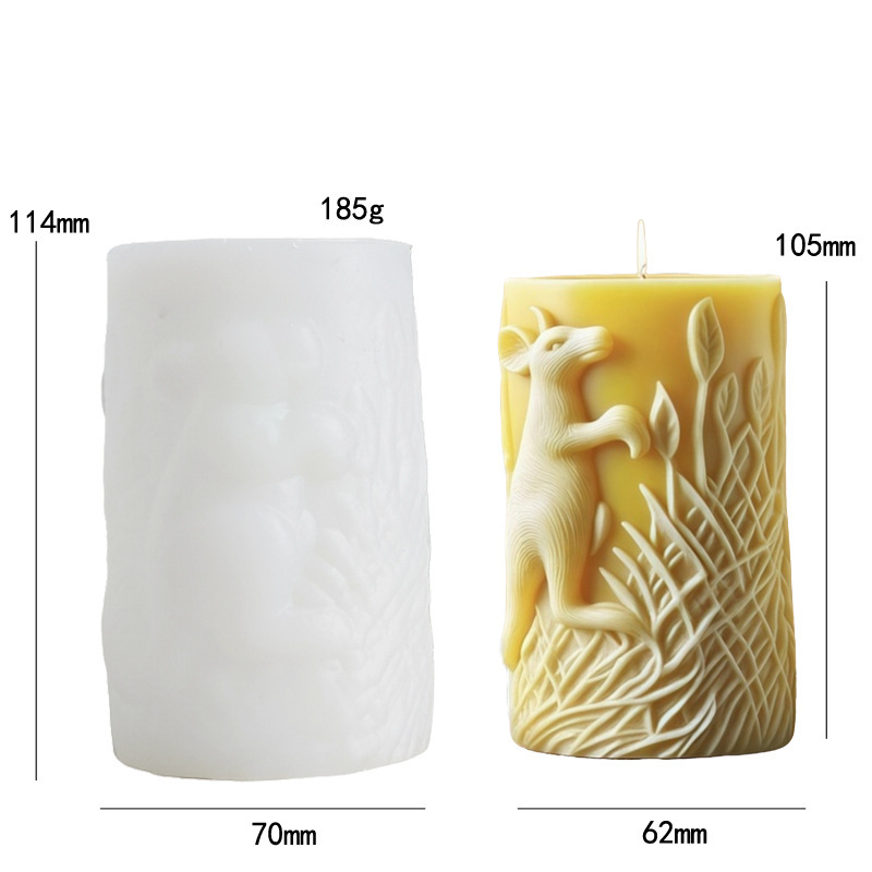 Cylinder-shaped Kangaroo Embossment Silicone Mold Aromatherapy Candle