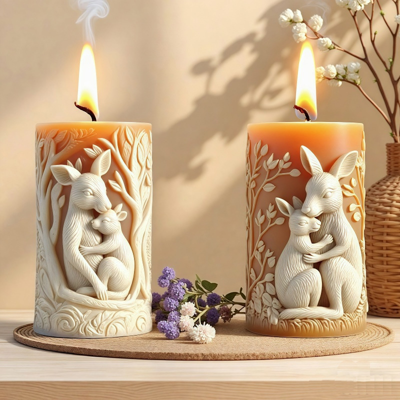 Cylinder-shaped Kangaroo Embossment Silicone Mold Aromatherapy Candle