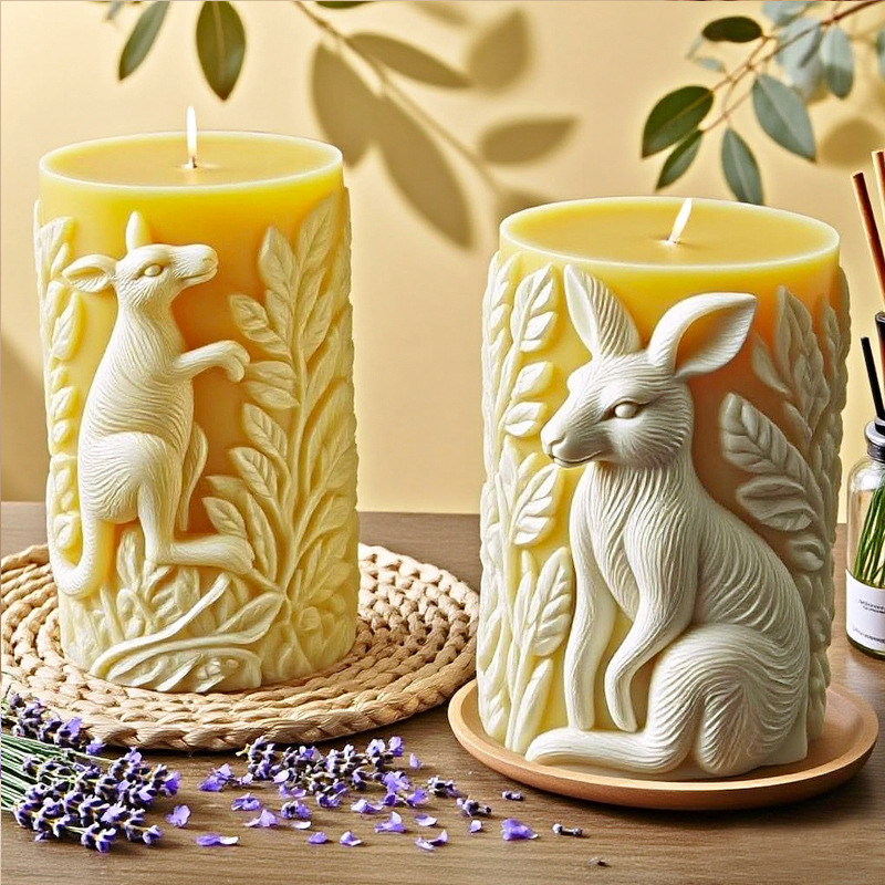 Cylinder-shaped Kangaroo Embossment Silicone Mold Aromatherapy Candle