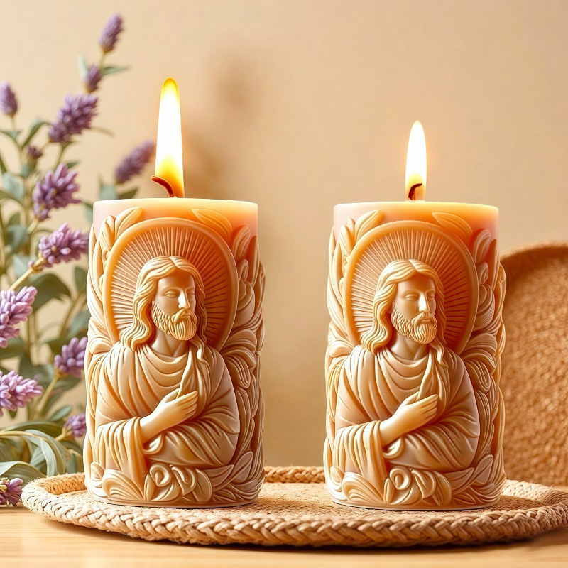 Cylinder-shaped Jesus Christ Embossment Silicone Mold Aromatherapy Candle