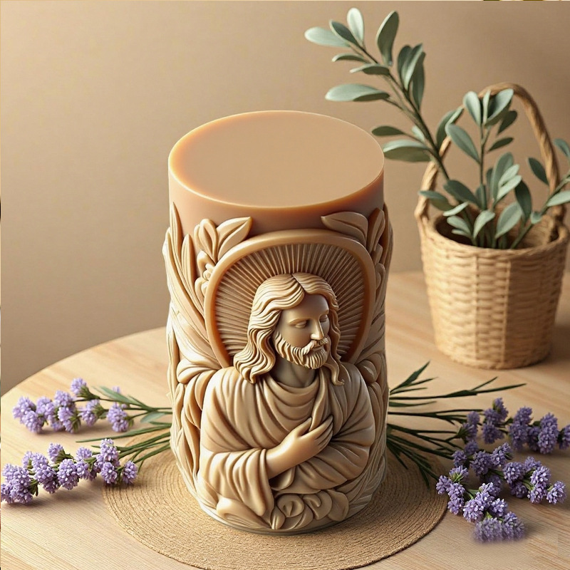 Cylinder-shaped Jesus Christ Embossment Silicone Mold Aromatherapy Candle