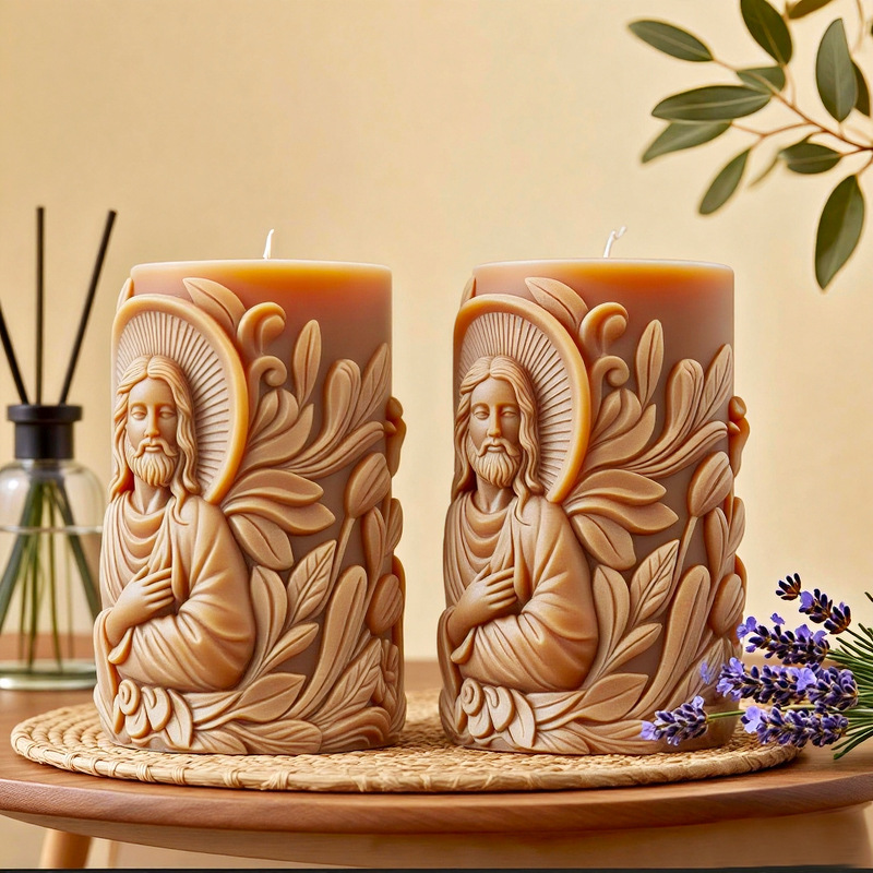 Cylinder-shaped Jesus Christ Embossment Silicone Mold Aromatherapy Candle