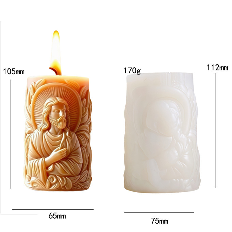 Cylinder-shaped Jesus Christ Embossment Silicone Mold Aromatherapy Candle