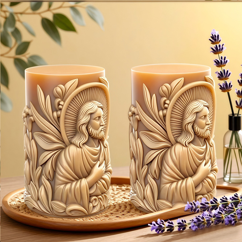 Cylinder-shaped Jesus Christ Embossment Silicone Mold Aromatherapy Candle