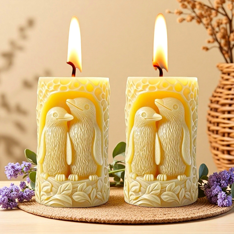 Cylinder-shaped Penguin Embossment Silicone Mold Aromatherapy Candle
