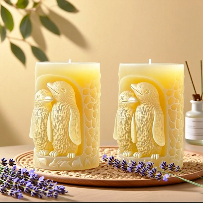 Cylinder-shaped Penguin Embossment Silicone Mold Aromatherapy Candle