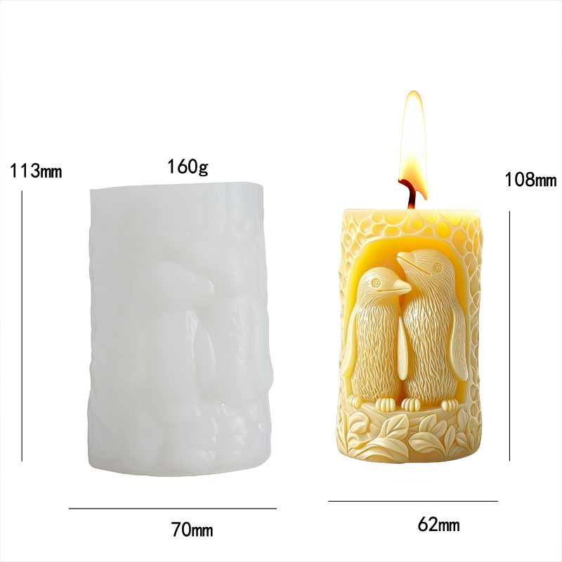 Cylinder-shaped Penguin Embossment Silicone Mold Aromatherapy Candle