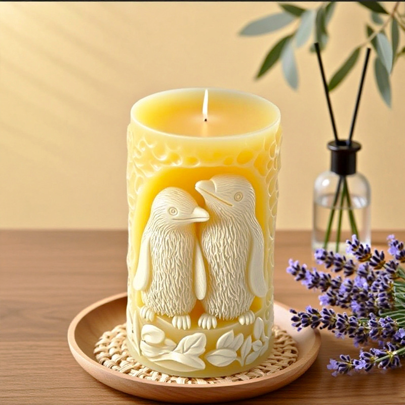Cylinder-shaped Penguin Embossment Silicone Mold Aromatherapy Candle