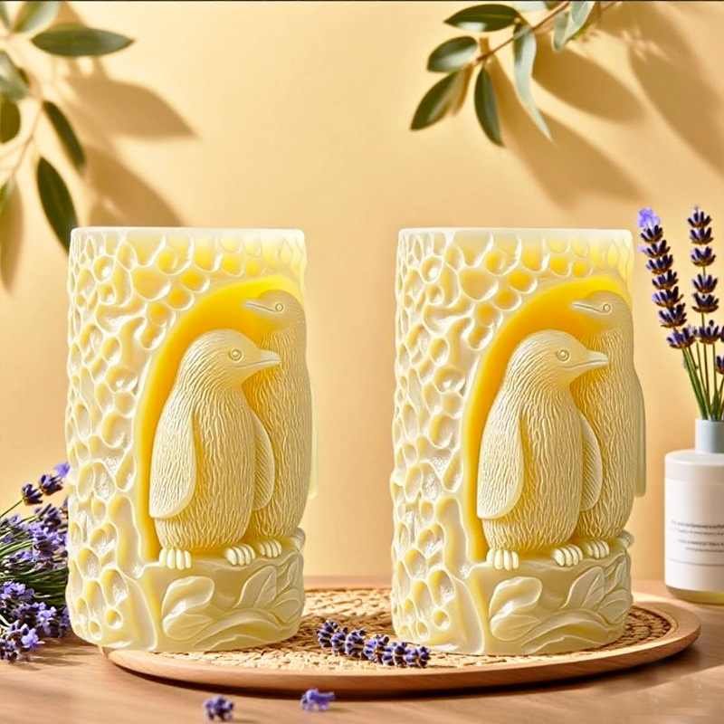 Cylinder-shaped Penguin Embossment Silicone Mold Aromatherapy Candle