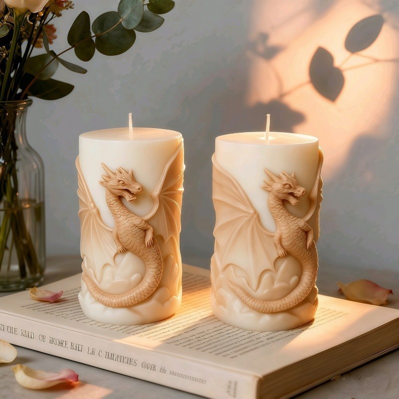 Cylinder-shaped Dragon Embossment Silicone Mold Aromatherapy Candle