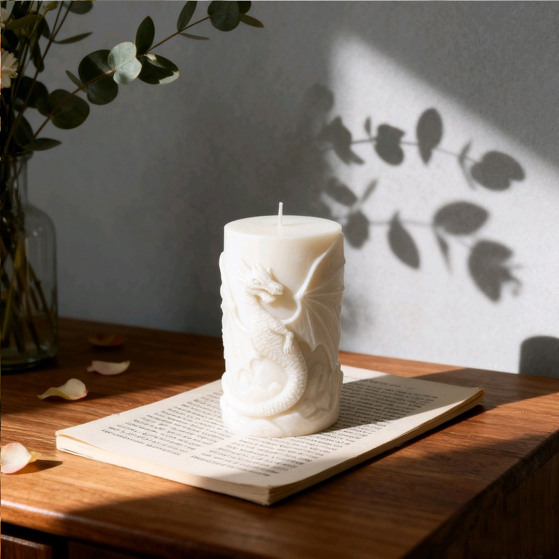 Cylinder-shaped Dragon Embossment Silicone Mold Aromatherapy Candle