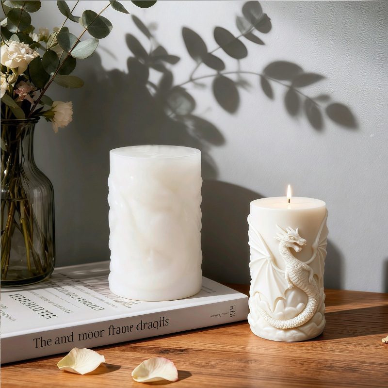 Cylinder-shaped Dragon Embossment Silicone Mold Aromatherapy Candle