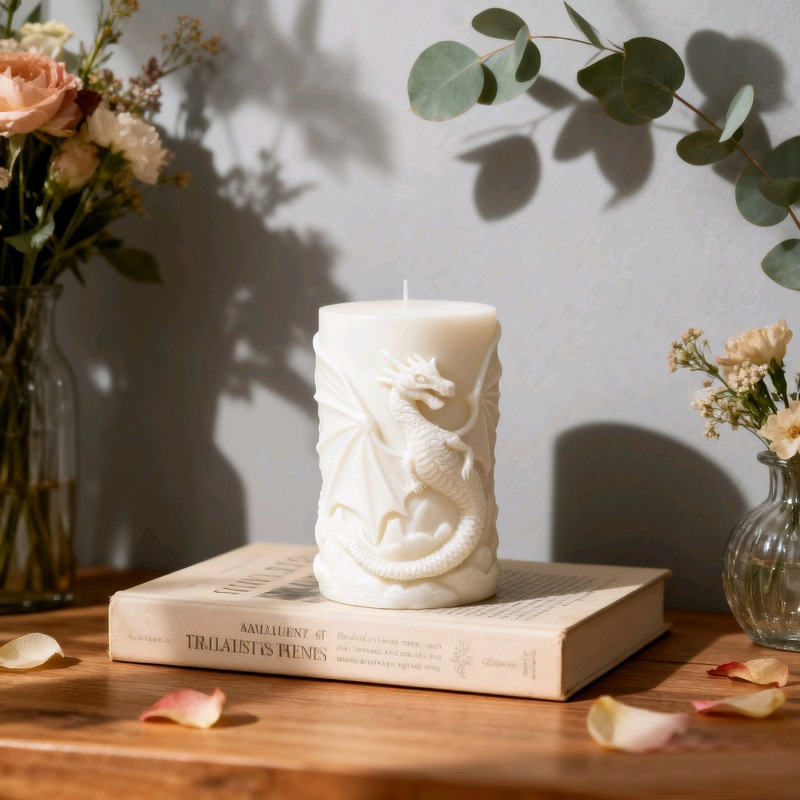 Cylinder-shaped Dragon Embossment Silicone Mold Aromatherapy Candle