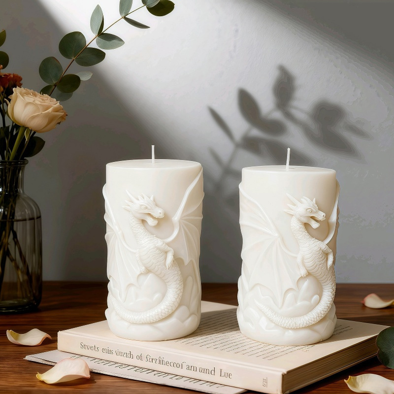 Cylinder-shaped Dragon Embossment Silicone Mold Aromatherapy Candle